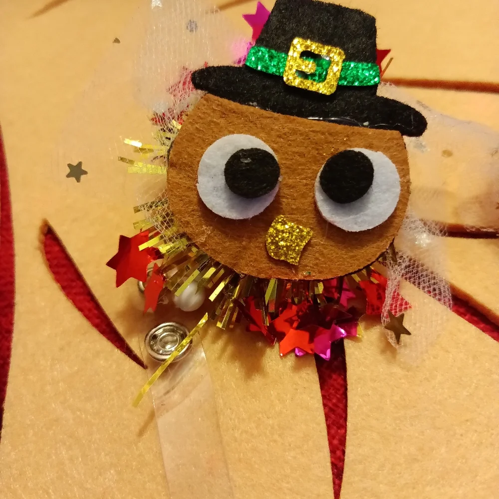 Holiday Pilgrim Retractable Name Badge Holder Handcrafted 2 pack